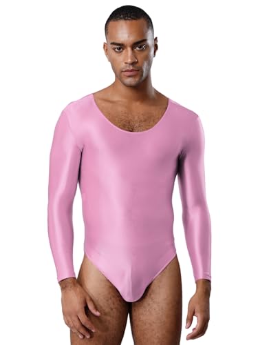 Nyeemya Body Adulte Justaucorps Lutte Homme Collants Métal Brillant Manches Longues Maillots De Corps Justaucorps Gymnastique Homme Danse M-xl Rose L