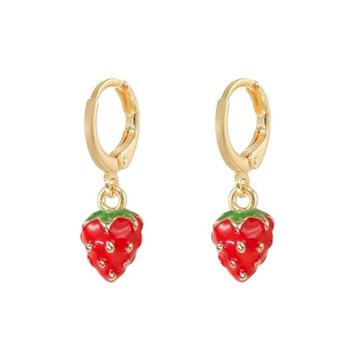 Cute Strawberry Small Hoop Earrings for Women Girls Tiny Huggie Red Enamel Lifelike Fruits Lucky Hypoallergenic Drop Dangle Jewelry Birthday Xmas Gifts for Daughter Niece Strawberry Music Festival