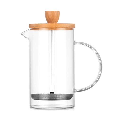 BYYLECL Cafetera de prensa francesa de madera, filtro de acero inoxidable, recipiente de café de vidrio de borosilicato resistente al calor M