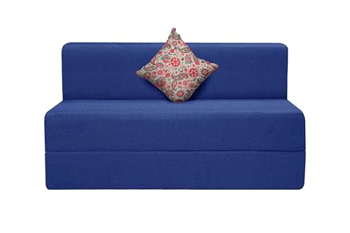 Image of One Seater Sofa Cum Bed Jute Fabric 3 X 6 Ft| Space Saving Foldable Sofa Bed for Living Room & Guest Room | Comfortable Multi-Functional Furniture - Blue