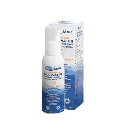 Image of PUREMAR Hypertonic Natural Sea Water Nasal Spray 100ml for Colds, Hay Fever & Blocked Nose Relief
