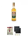  Linie Aquavit Lysholm Double Cask - MADEIRA - Norwegen 0,7 Liter + Gosch Sylter Aquavit Gläser 6 Stück + Schiefer Glasuntersetzer eckig ca. 9,5 cm Ø 2 Stück