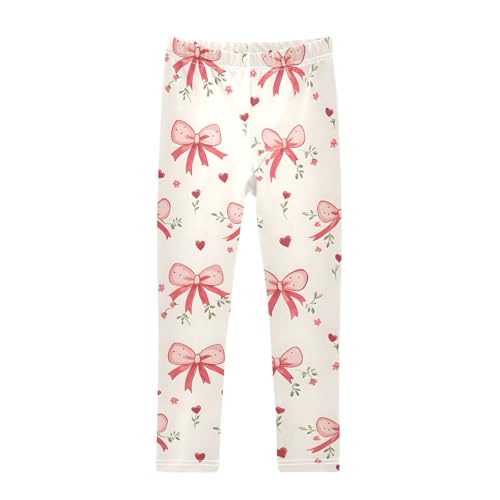 Red Bows Heart Girls Leggings Soft Stretch Workout Yoga Dance Pants for Kids Casual Tights