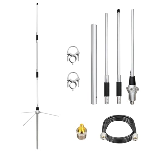 UHF GMRS Base Antenna for 400-470MHz Repeaters High Gain 6dBi Aluminum Alloy Antenna for Base Station with 32ft PL-259 Coaxial Cable and SMA Adaptor