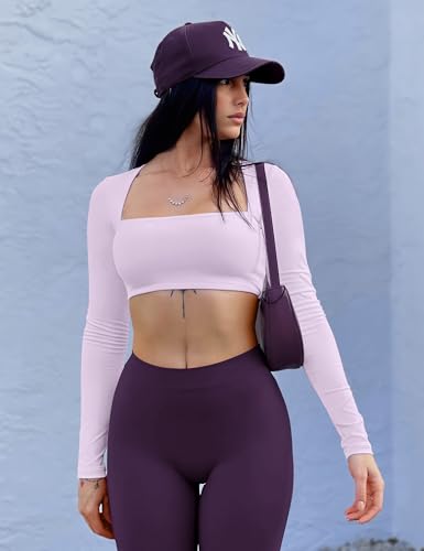 Image of YEOREO Kyla Women Crop Top Long Sleeve Padded Sports Low Medium Impact Yoga Shirt Workout