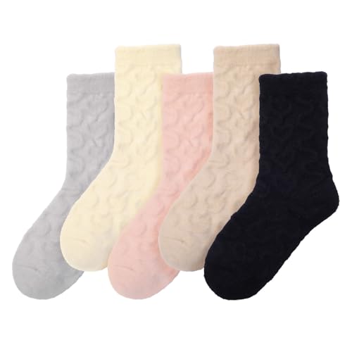 Jspupifip 5 Pairs Fuzzy Socks for Women Fluffy Socks with Twist Designs Sleeping Slipper Sock for Mom Birthday Gift