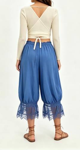 Image of UAURORAO Women Lace Trim Bloomer Pants Flowy Culottes Pantaloons Bloomers