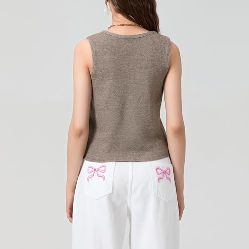 Image of Crochet Knitted Vest for Women Vintage Y2K Hollow Out Button Down Cardigan Retro Crochet Knit Tank Vest