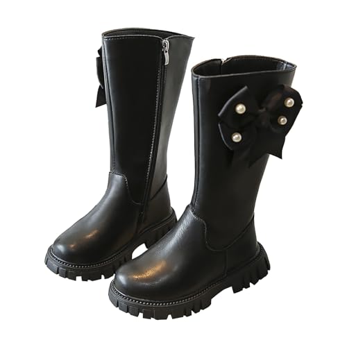 𝗣ink Toddler Cow-Girl Boots with Zipper Girls Leather Mid Length Tall Boots Childrens Soft Slip On 𝐖aterproof Snowboots