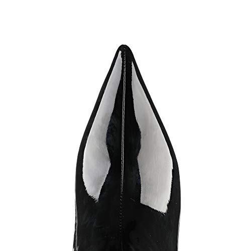 LEMUTISME Women's Stylish Pointed Toe Patent/Matte Leather 2.5IN Slouchy Folding Craft Low Kitten Heel Dress Mid Calf Boots4