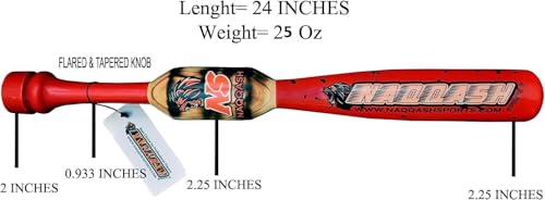24\"/ 25-oz Heavy Weight One Handed Baseball & Softball bat with Solid Pro Maple Wood for to Improve Strength, bat Speed, Overall Swing Trainer and Adult in Barrel Size 2.25 with Flame Work - Thumbnail 4