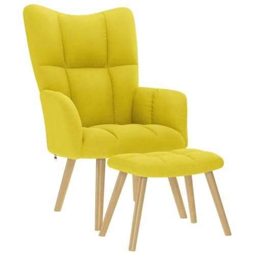 Tomostar Fauteuil avec Repose Pied, Fauteuil Salon Scandinave Chaise de Coiffeuse avec Repose-Pied Jaune Clair Tissu