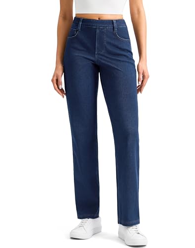 Image of Rammus Straight Leg Jeans for Women | Stretchy, Pull on, Sweatpant Jean, High Waisted, Denim Pants, Trendy, Jeggings, Bootcut, Comfortable