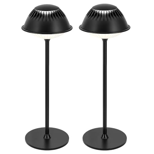 LuminexDesigns Set 2 Lampade LED da Tavolo Senza Fili – Touch Dimmerabile, Ricaricabili, Impermeabili, Design Industriale Vintage in Metallo Opaco Nero, per Camera da Letto, Soggiorno, Ufficio e Bar
