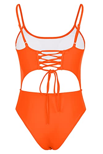 Meyeeka Womens Strappy One Piece Monikini Swimsuit High Waisted Bathing Suit Swimwear Orange L #TOP5