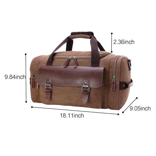 Tote Vintage Canvas Duffle Bag, 35L Stylish Vintage Canvas Travel Duffel Backpack Multifunctional Overnight Weekender Overnight Travel Bag (Coffee)3