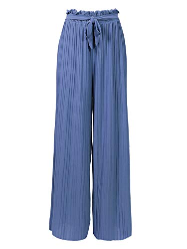 Design by Olivia Women's Ribbon Tie Chiffon Loose Pleated Wide Leg Palazzo Pants2