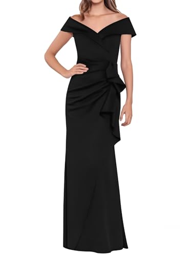 Satin Mother of The Bride Dresses for Wedding Off Shoulder Ruffle Mermaid Formal Evening Party Gowns