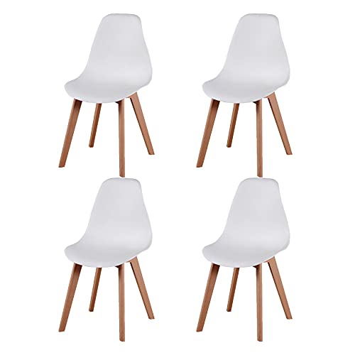 MeillAcc Lot de 4 chaises de salle à manger en plastique à haut dossier en croix avec pieds en bois de hêtre pour chambre à coucher, salon, cuisine Blanc Cover