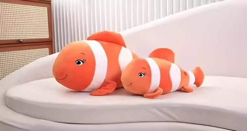 Image of Tickles Nemo Fish Soft Stuffed Plush Sea Animal Pillow for Kids Boys & Girls Birthday Gifts (Color: Orange & White Size: 25 cm)