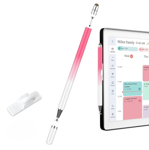 Stylus Pen for Skylight Calendar 15 inch & 27 inch Dual Tip with Mesh and Disc Tips 2 Spare Replacement Disc Tips Writing Pen with Mount Holder for Skylight Calendar Accessories (Pink)