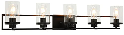 MELUCEE 5-Light Bathroom Vanity Light Fixtures Black Wall Sconce with Clear Glass Shade, Modern Wall Light Fixtures for Vanity Table Bedroom Dressing Table Mirror Cabinets