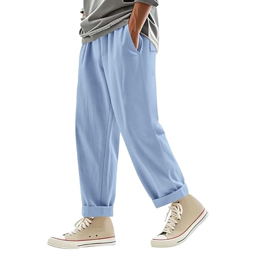 Hawyet Mens Cotton Linen Pants Elastic Waist Drawstring Lightweight Breathable Loose Fit Baggy Style Travel Pants4