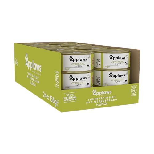 Applaws 100% natürliches Premium-Nassfutter für Katzen, Thunfischfilet mit Algen in Brühe - Packung mit 24 x 156g Dosen