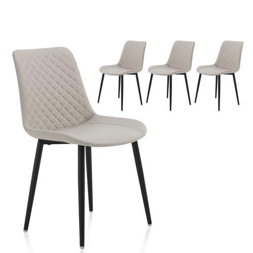 MSOBAIW Lot de 4 chaises de salle à manger modernes du milieu du siècle en similicuir avec pieds en métal pour salle à manger et salon Beige