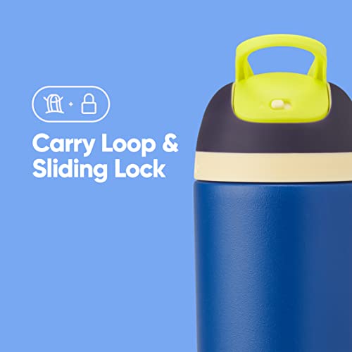 Image of Owala Kids Flip Insulated Stainless-Steel Water Bottle with Straw and Locking Lid, 14-Ounce, Navy /Blue (Celestial Sphere)