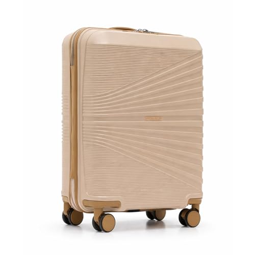 Image of Police Origine Cabin Trolley | 65L Capacity TSA Lock 8 Smooth 360 Spinner Wheels Telescopic Handle PP Hard Shell | Lightweight 20 inch Cabin Luggage for Travel & Weekend Trips (Beige /TAN) (Baby pink /Tan)