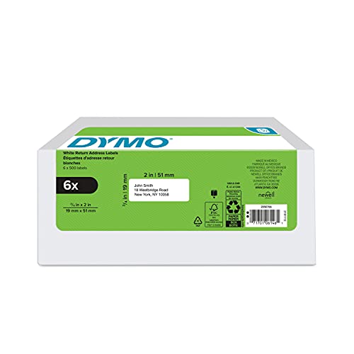 Image of DYMO Authentic LW Return Address Labels for LabelWriter Label Printers, White, 3 /4 inch x 2 inch, 6 Rolls of 500 (3000 Total)
