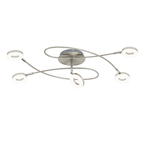 Preisvergleich Produktbild Briloner Leuchten LED Deckenlampe, Deckenleuchte-Wohnzimmer-Schlafzimmer in geschwungener Optik mit dreh- und schwenkbaren Spots, warm weißes Licht, 22,5 Watt / 2.250 Lumen, matt-nickel, 740 x 470 mm