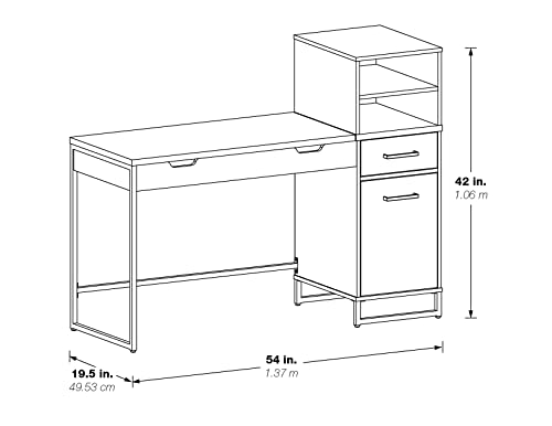 Image of OSP Home Furnishings Hagney Lane Worksmart Sit-to-Stand Desk with 3 Adjustable Positions and Extra Shelves, Farm Oak