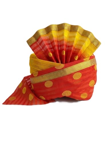 Image of BookMyCostume Traditional Rajasthani Safa & Barati Pagdi Collection - Pre-Stitched Ethnic Turbans, Bandhani /Leheriya Headwear For Weddings, Cultural Folk Dance & Festival Pagdi for Adults