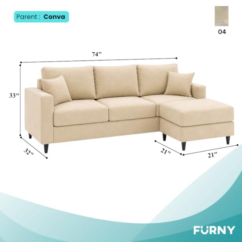 Image of FURNY Luxury Conva 3 Seater Sofa Set with Ottoman for Living Room |Soft Suede Fabric Upholstered | Modern Comfortable Couch for Home Office & Drawing Room | Cream