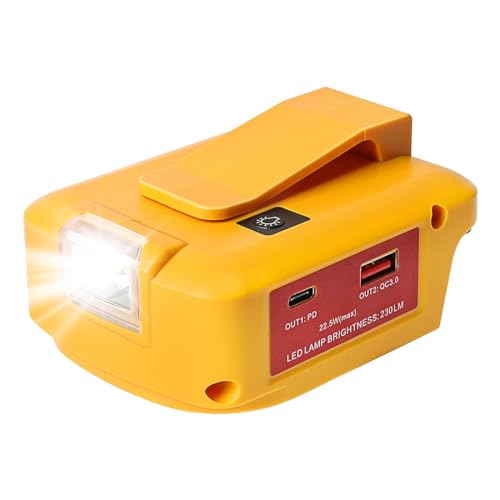 Powarobor Power Source USB Battery Adapter for Dewalt Battery 18V Converter With LED Work Light Dual USB & Type C phone Charger DC Port for Heated Jacket (Adapter Only)