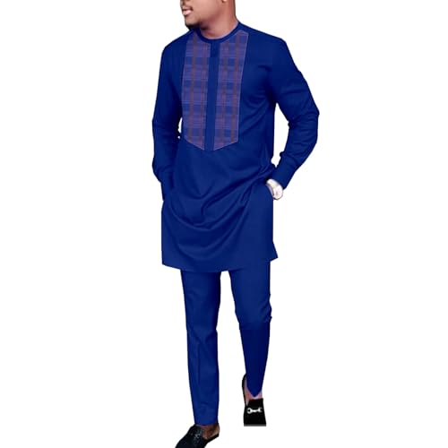 African Dashiki Suits for Men Patchwork Jacquard 2 Piece Shirt Pant Nigerian Outfit Wedding Clothing Attire