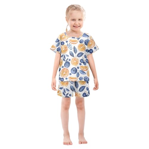 ALAZA Blueberry Orange Leaf Pajamas Short Sleeve 2 Piece Sleepwear Top and Bottom Pajama Set Unisex3