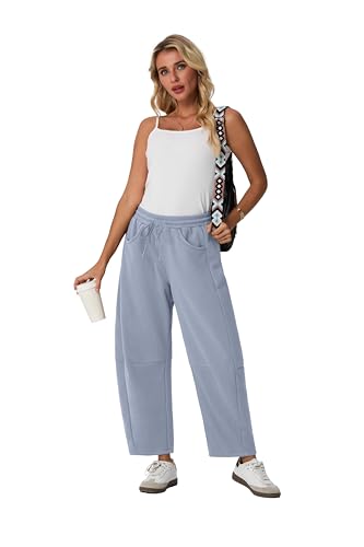 Lepunuo Barrel Sweatpants Women Casual Baggy Elastic Waisted Pants Wide Leg Gym Trousers with Pockets