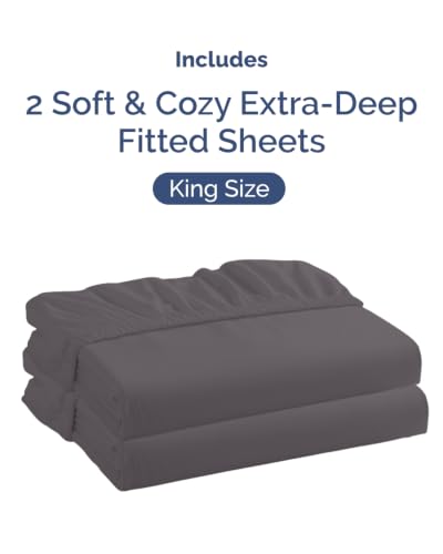 Image of CGK Linens 2 Pack Extra Deep King Fitted Sheets - Dark Grey