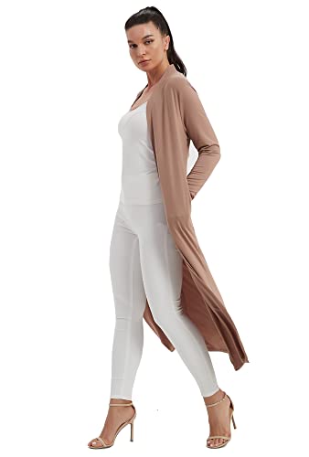 Image of Women's Floor Length Drape Sweater Cardigan -Lightweight Long Sleeve Open Front Maxi Duster with Pockets