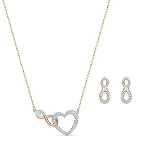 Swarovski Parure Infinity, Pendentif et Boucles D&rsquo;Oreilles, Motif Infini et Coeur Sertis de Cristaux Blanc Sur Un Placage de Ton Or Rosé