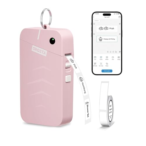 ORGSTA S001 Etiquetadora Bluetooth Portátil Impresora de Etiquetas Adhesivas Mini Etiquetadora Térmica para Hogar, Oficina, Escuela, 2000 mAh Batería incluida Compatible con iOS y Android