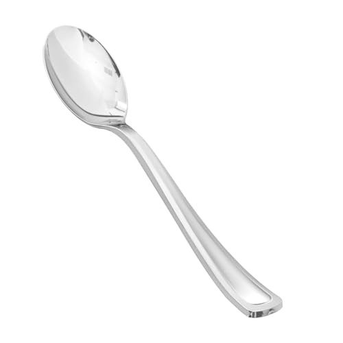 BESTVIP 50 Pack 6.9 Inch Silver Plastic Spoons, Heavy Duty Plastic Silverware...