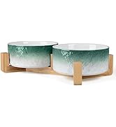 WoofinPets Ceramic Dog Bowl - 30Oz Dog Food Bowl & Water Bowl with Wood Stand Non-Slip Dog Dish f...