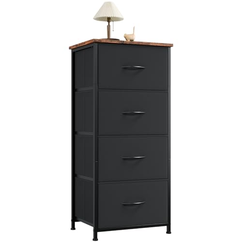 Somdot チェスト タンス 収納 棚 引き出し 洋服タンス 幅40 奥行30 高さ93 布製 オシャレ たんす 脱衣所 衣類収納 リビング サイド 寝室 転倒防止 一人暮らし 4段 ブラック