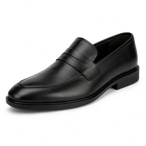 Image of Contablue Men's Black Leather Penny Loafers Slip-On Formal Shoes