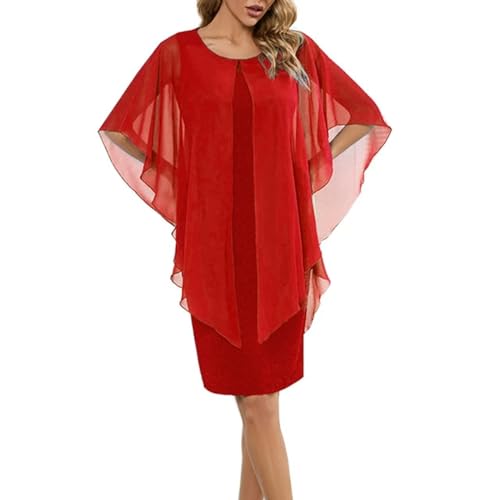 Vestido de Tubo para Dama Vestido de Capa sin Mangas con Cuello Redondo para Mujer-Rojo-XXL