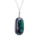 Gemkora Natural Real Emerald Crystals Vertical Pendant Necklace, Polished Birthstone, Healing Tumble Gemstone, Birthday, Christmas Day Gift Jewelry, 925 Sterling Silver Jewellery 18 inch